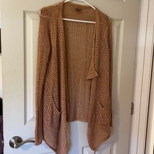 Gold pink open front cardigan crochet S